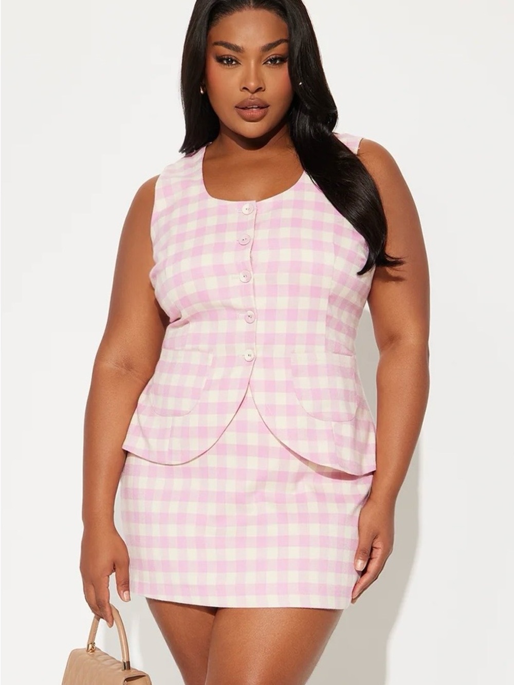 Fashion Nova Pink and White Gingham Two-Piece Set